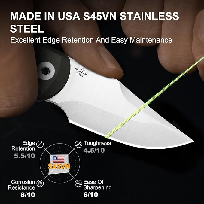 Kizer Drop Bear Fixed Blade Knife 2.6 S45VN Satin Blade EDC Hunting Knife with Black Richlite® Handle &amp Built-in Tools Outdoor Small Camping Survival Knives with Adjustable Kydex Sheath 1092A3