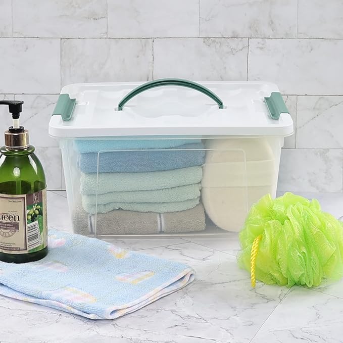 14 Quart Latching Container Box with Handle 8 Pack Plastic Lidded Storage Bin