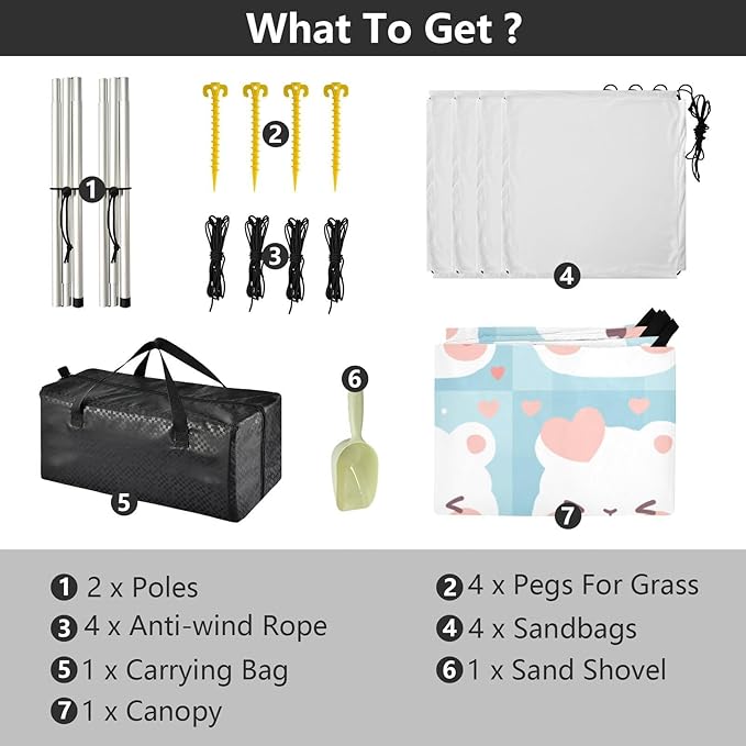 Cute Alpaca Face Beach Tent UPF50+ Protection Water-Resistant Sun Shelter Includes Sand Shovel Sandbags Stability Poles for Family Trips Picnics &amp Camping