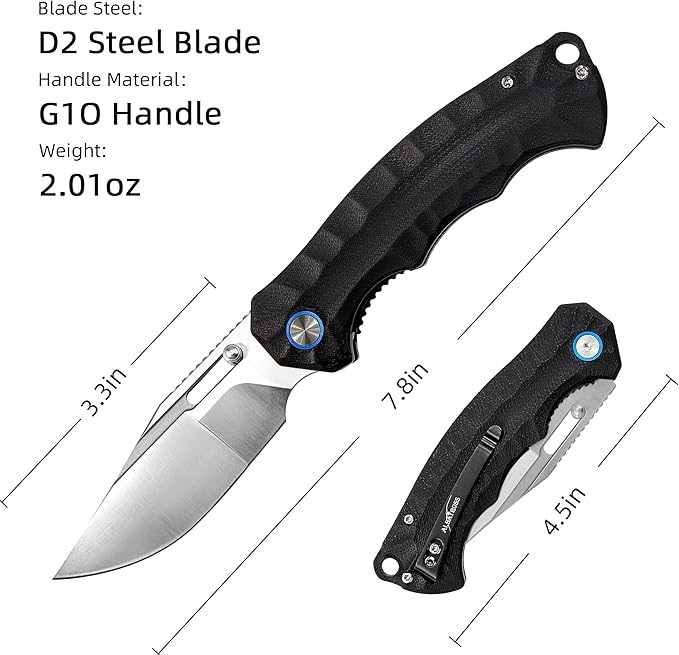 ALBATROSS Classic EDC Gift Satin Blade Ultra-Light Knife 2oz D2 Steel G10 Handle Liner Lock Thumb Hole Ergonomic Gift Box for Valentine‘s Day Birthday