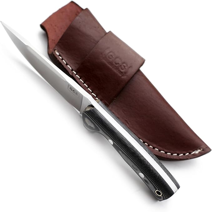 GCS Handmade D2 Steel Hunting Knife with Black And White Micarta Handle Full Tang Blade and Leather Sheath for Hunting Hunting Camping Survival EDC-GCS 953