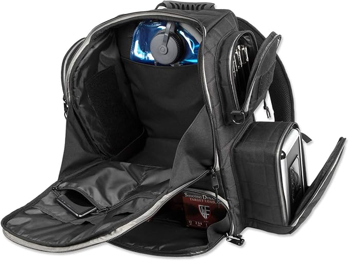 Wild Hare Shooting Gear Deluxe Competition Range Backpack Gun Range Bag for Handguns and Ammo Shooting Duffle Range Pistol Bag Multiple Compartments - Black