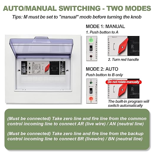 100A Automatic Transfer Switch 110V Dual Power Millisecond Generator Transfer Switch with Metal Distribution Box for Home Backup Power