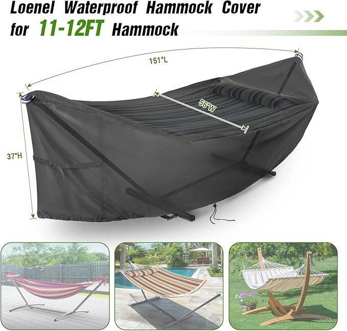 Waterproof Hammock Cover for 11-12FT Hammock Stand (151 L x 56 W x 37 H)