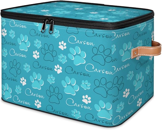 Custom Storage Bins with Zipper Lid Personalized Dog Paw Fabric Lidded Storage Baskets Boxes Foldable Cubes Clothes Organizer Container