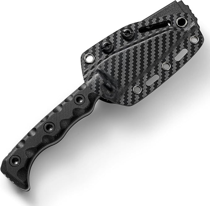EDC Fixed Blade Knife 14C28N Steel Blade G10 Handle 3 Blade 7.3 Overall Carbon Fiber Sheath Outdoor Hunting Knife (Black)