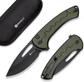 SENCUT Squiggy Pocket Knife Camping Folding Knife with 3.89'' 9Cr18MoV Blade &amp G10 Handle Reversible Clip for EDC Hiking S24082A-2 (Black/Green)