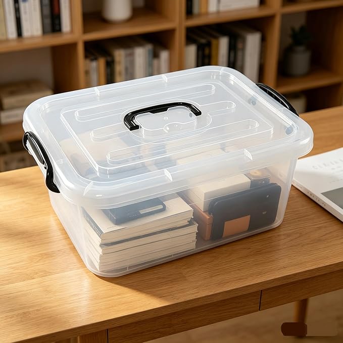 2 Packs 8 Quart Plastic Craft Storage Container Bins with Lids Small Organizer Tote with Handle Stackable Carry Handle Clear