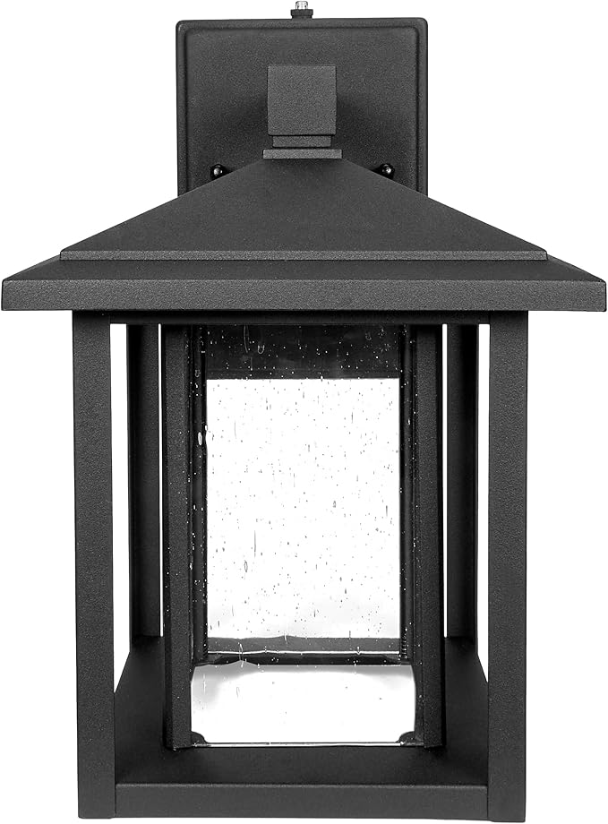Maxxima LED Outdoor Wall Light Seeded Glass Home Entryway Lighting Dusk to Dawn Photocell Sensor Porch Light 1000 Lumens 3000K Warm White - 11.5 in. Height