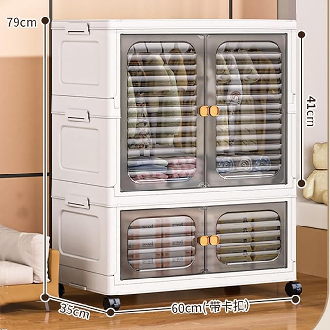 Takywep Stackable Plastic Storage Bins with Doors Wheels &amp Hanging Rods Large Collapsible Closet Organizer Cabinet Versatile Home Storage