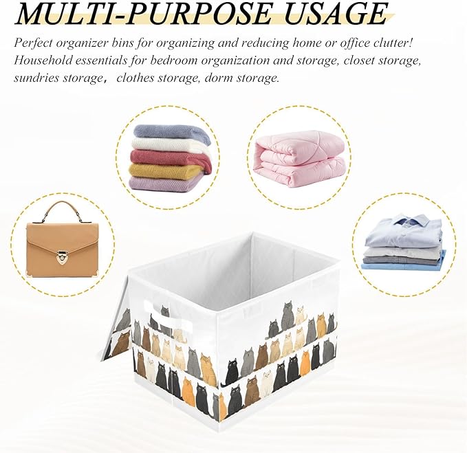 Storage Cube with Lid Cats Group Print 16.5×12.6×11.8 IN Collapsible Large Capacity Foldable Storage Basket Bin Organizer