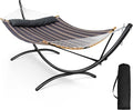 SUNCREAT Hammocks for Outside with Stand Porch Hammock and Stand 475 lbs Capacity Patent Pending Gray Stripes