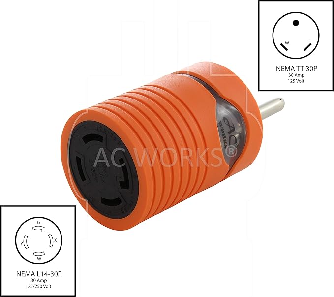 AC WORKS Generator to Transfer Switch L14-30 Inlet Box Adapter (TT-30 RV 30Amp to L14-30 Compact)