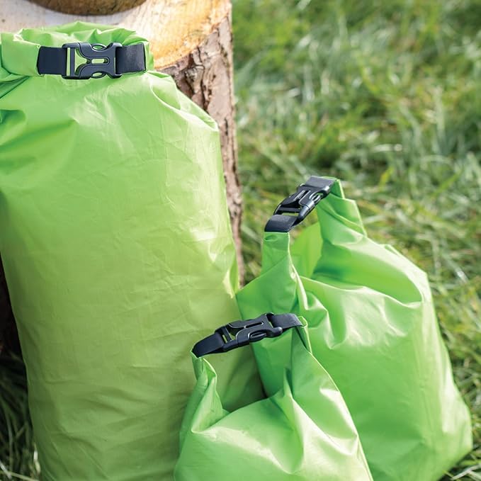 Milestone Camping Waterproof Dry Bags / Single Bag Or Set Of 3 / Roll Up Close / Easy To Spot Bright Green Or Orange Design / Great For Camping Fishing Skiing &amp Hiking Trips