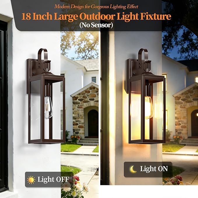 18'' Large Outdoor Wall Lights 2 Packs Modern Brown Exterior Lighting Fixtures Waterproof Outdoor Sconces Porch Light for House Wall Mount Farmhouse Wall Lanterns for Front Door Garage