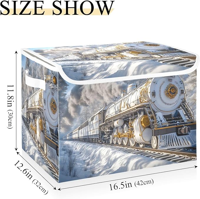 Storage Cube with Lid Luxurious Train Print 16.5×12.6×11.8 IN Collapsible Large Capacity Foldable Storage Basket Bin Organizer