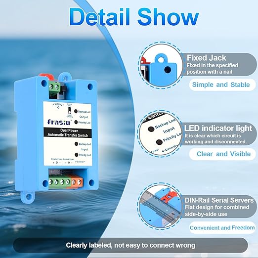 DC Automatic Transfer Switch 5-60V 5A Dual Power Backup Selector 0.007s Fast Switching Solar/Battery/Starlink Mini/Router/CCTV DC ATS with Reverse &amp Overload Protection