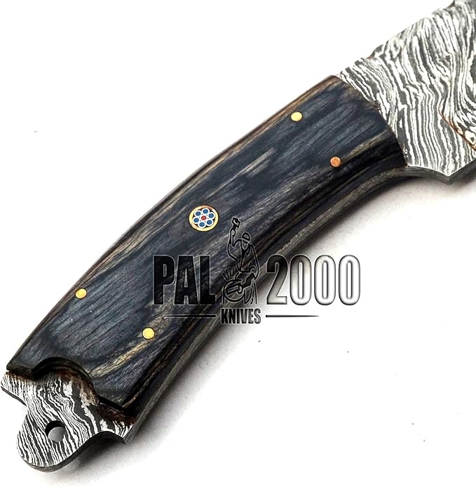 PAL 2000 KNIVES BOW-9684 Custom Forged Damascus Steel Fixed Blade Hunting Knife with Sheath