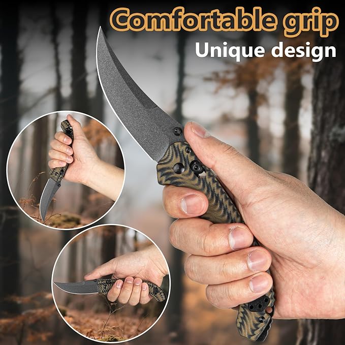 Folding Knife for Men: D2 Steel Blade &amp Carbon Fiber Handle for Hiking Travel and Everyday Carry (EDC) Ergonomic Streamlined Design