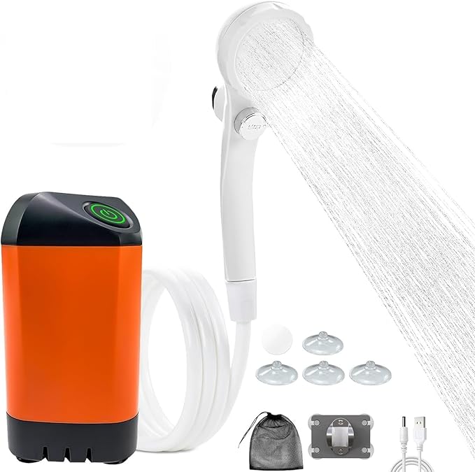 Portable Shower for Camping Shower Outdoor Camp Shower Pump 6000mah USB with Intelligent Digital Display Camping Shower Head Nozzle Camping Shower Kit Perfect for Camping Hiking Washing Pet Bath