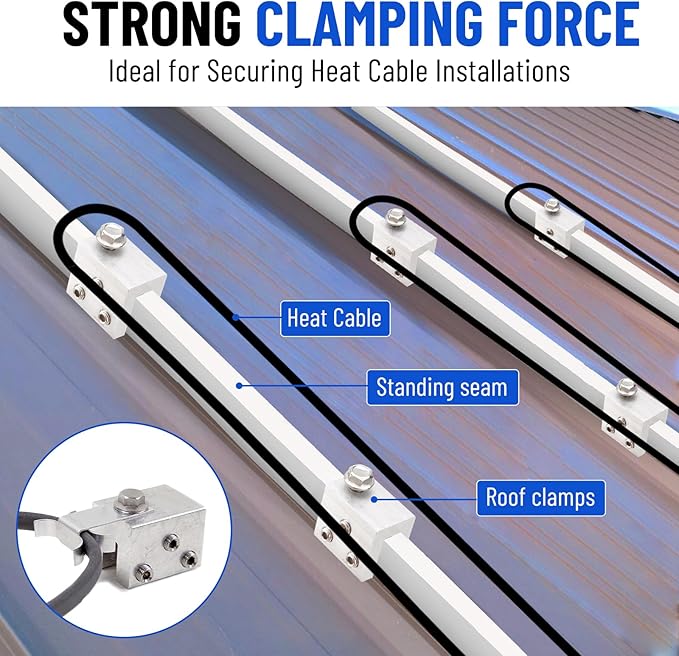 6PCS Standing Seam Roof Clamps Metal Roof Fixing Clamps Racking Bracket for Solar Panel Module Installation Starlink Base Heat Cable and Snow Guard Attachment