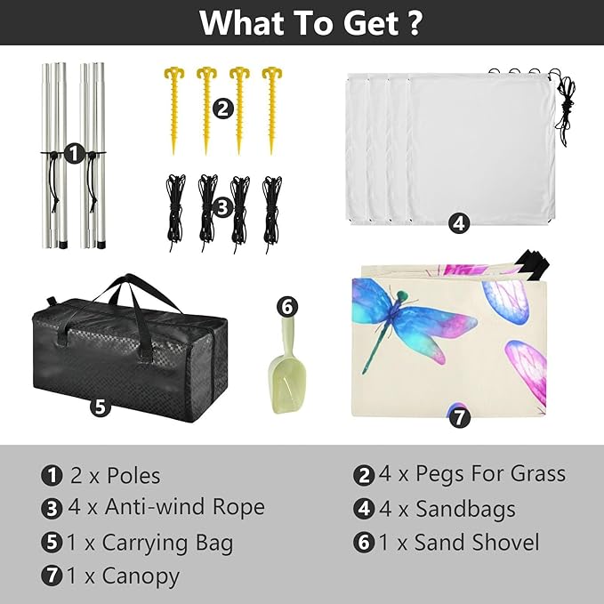 Beach Canopy with Windproof Ropes &amp Sandbags Beach Tent Sun Shade Sun Shelter for Camping Trips Fishing Backyard Fun or Picnics Dragonflies