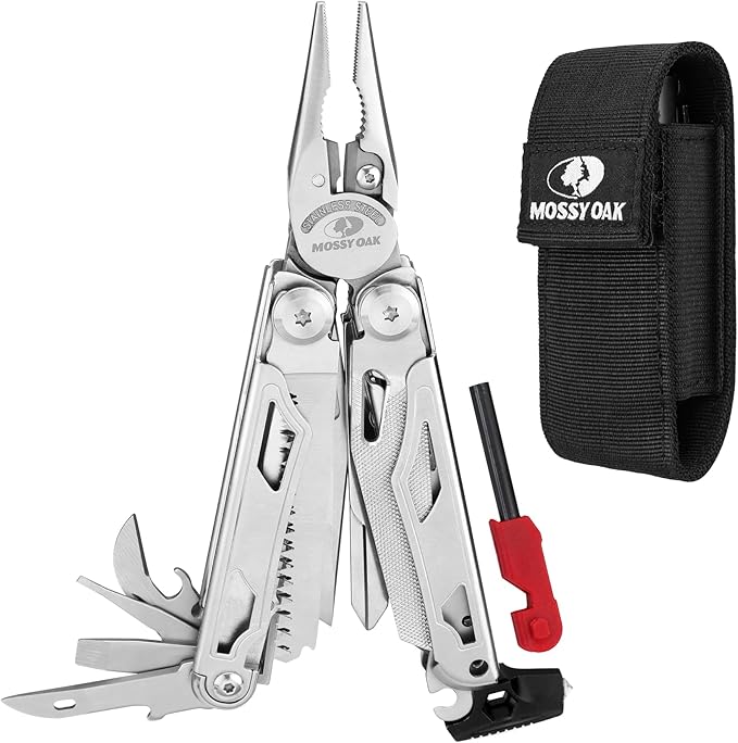 MOSSY OAK Multitool 19-in-1 Stainless Steel Multi Tool Pliers Self-locking EDC Gear with Sheath for Outdoor Survival Camping Hiking Father Day Gifts