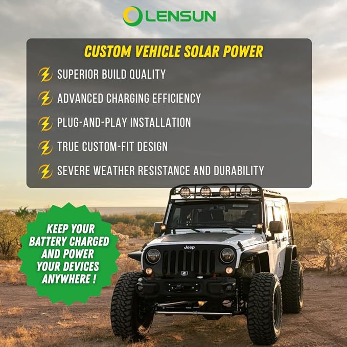Lensun 90W 12V Hood Flexible Solar Panel for Toyota Tacoma 3rd Gen (2016-2023) - Off Grid Solar Power for Offroading/Overlanding/Camping
