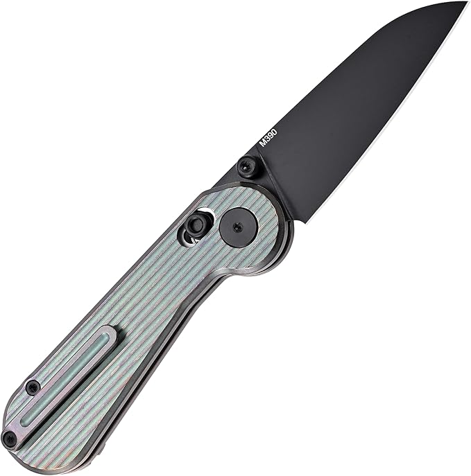 Hightron EdgePlay Premium Fidget Knife 2.64 M390 Blade Titanium Handle Axle Lock Knife with Thumb Stud Opener and Pocket Clip Utility EDC Knives with Playful Gear for Men Women Green