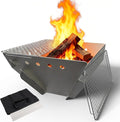 Stainless Steel Fire Pit for Camping Collapsible Fire Pit for Outdoor Use 2-4 Person Portable Firepit Tool-Free Assembly Patio Bonfire Picnic and BBQ with Grill Net &amp Canvas Storage Bag
