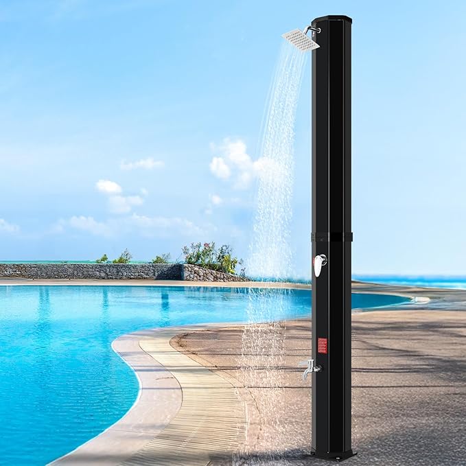 TLSUNNY 16 Gallon Solar Heated Shower W/ 360° Rotating Shower Head &amp Faucet Freestanding Outdoor Shower W/ 210D Protective Cover Water Temperature Adjustment for Pool Garden Beach Spa Backy