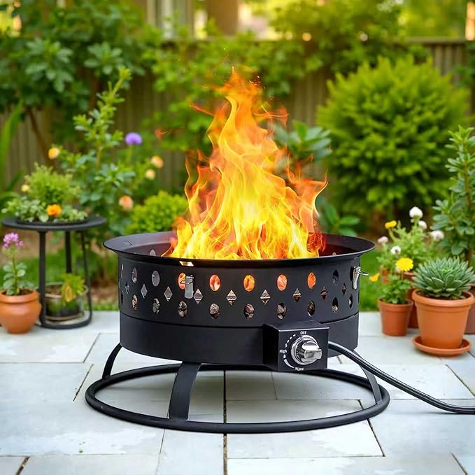 Verdeluxe 22 Inch Portable Propane Fire PitGas Fire Pit for Outside with Lid &amp Handle Smokeless Gas Firepit Bowl with Lava RocksOutdoor Propane Firepits for CampingPatioYardBonfire.(Black)