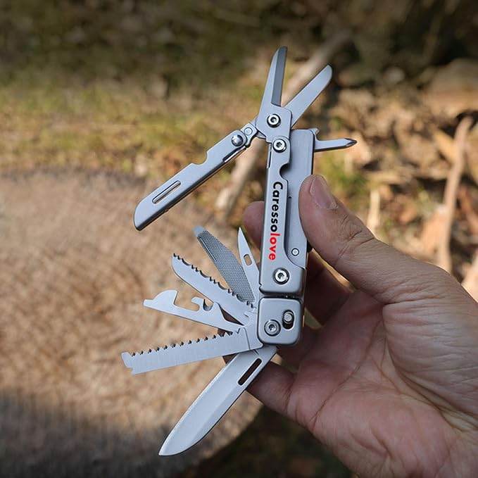 Caressolove Detachable Multitool Camping Knife Survival EDC Tools - Tactical Foldable Saw Pocket Knife Scissors Bottle Opener Can Opener File All in One Tool for Camping Hiking Fishing