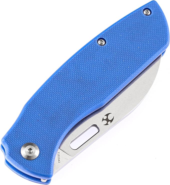 Kansept Convict Pocket Folding Knife - 3.3 Stonewashed 154CM Material with Blue G10 Handle - EDC &amp Camping Folding Knife - T1023A3