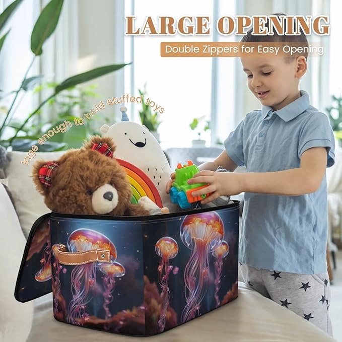 Storage Bins with Lids Jellyfish Ocean Storage Basket Clothes Organizer with Handles Closet Storage Containers for Clothing Bedding Blanket