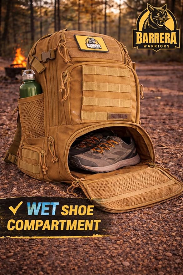 50L Tactical Backpack Military Rucksack - Heavy Duty 1000D Waterproof MOLLE Backpack Large Capacity 3 Day Assault Bag for Camping Hiking Survival Bug Out Bag (Coyote Brown/ Tan/ Military Tan)