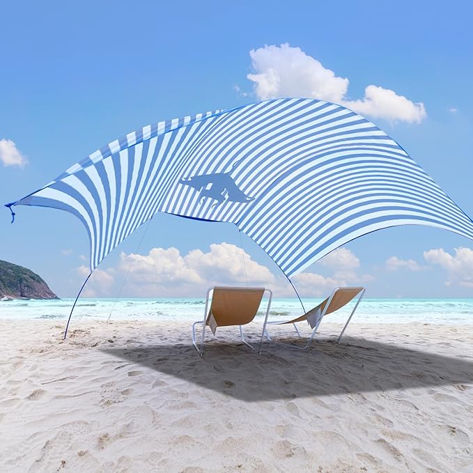 Beach Wind-Powered Shade Canopy Portable Sun Shelter Tent UPF 50+ UV Protection Lightweight Easy Set Up 150 Sq. Ft. of Shade for 3-6 People Regatta Manta Rays