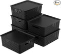 6 Pack Plastic Storage Bins with Lids Stackable Plastic Storage Baskets with Lids Black