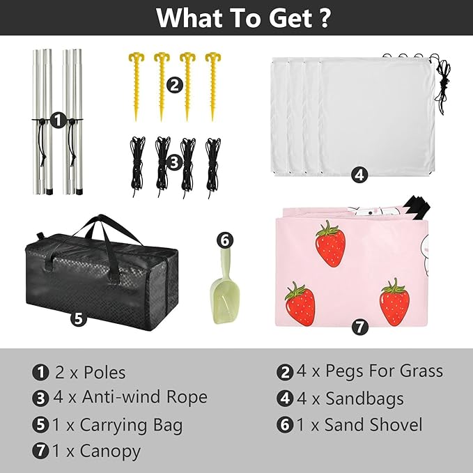 xigua Strawberry Beach Tent Sun Shelter with Carrying Bag - Silver Coated Oxford Fabric Beach Canopy for Beach Camping Fishing - Includes Windproof Ropes Sandbags &amp Stakes