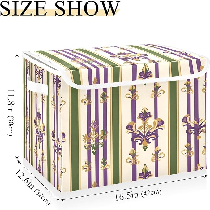 Carnival Stripes Background Fabric Storage Bins with Lids and HandleFoldable Storage Bins with LidsCloset Organizers for Clothes Storage Room Organization Office Storage Chest Organizer