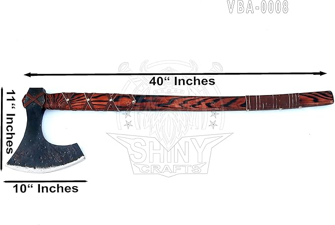 SHINY CRAFTS® Handmade Viking Axe Hatchet Norse Axe- 40 Long Two-Handed Berserker Hatchet Forged Axe - Bearded Axe - with Sheath (VBA-08)