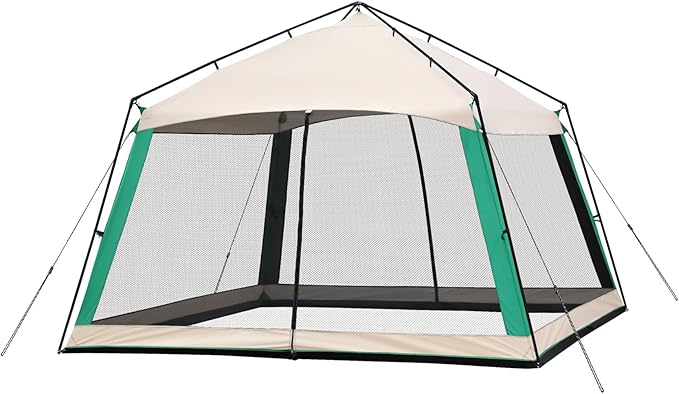 12 x 12 FT Camping Screen Tent for 8-10 Person Easy Setup Screen House with UV 50+ Sun Protection &amp Mosquito Net for Camping Backyard Picnic Patio Outdoor Beige &amp Cyan