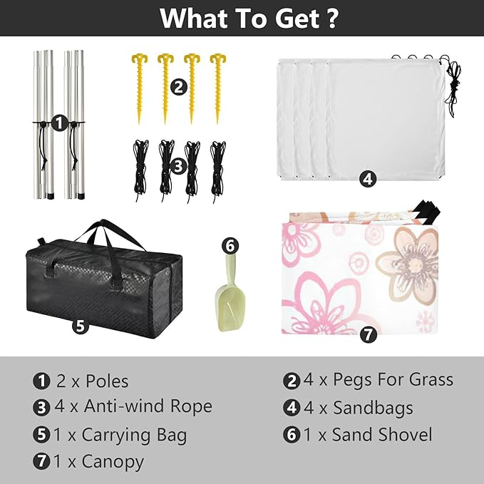 Cute Sakura Flowers Beach Tent Sun Shelter Set UPF50+ UV Protection 10.5 x 9.19 FT Camping Shade Canopy with Sandbags Sand Anchors Carrying Bag and Others