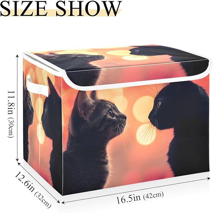 AIXIWAWA Lidded Storage Cube (Black Cats) Fabric Foldable Closet Bins with Flip Lid and Handles Organizer Basket Container 16.5 x 12.6 x 11.8 IN