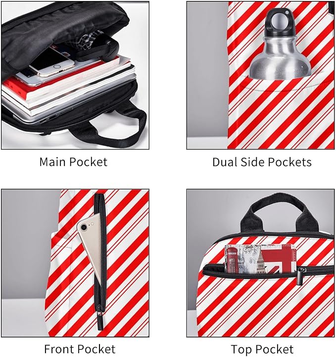 Travel Laptop Backpack Business Anti Theft Red White Stripes Christmas Candy Cane Durable Backpack College Computer Bag Gifts for Men &amp Women