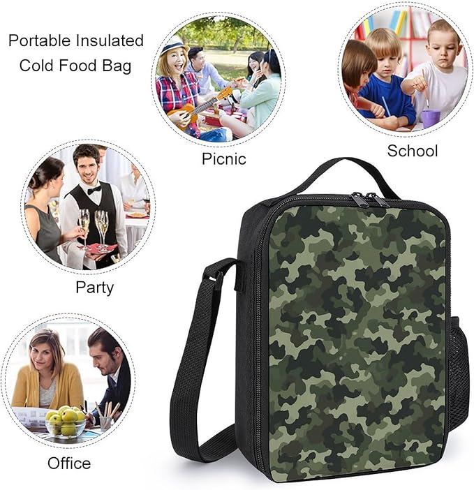 Printed Backpack With Lunch Pack Storage Box Case Green Military 3pcs Lightweight Travel Backpack