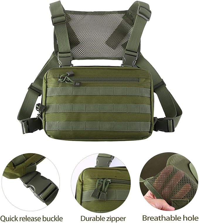 Maizoon Outdoor Tactical Chest Bag with Molle System Small Capacity 8 Liter Adjustable Shoulder Straps Ideal for Camping and Hunting Army Green