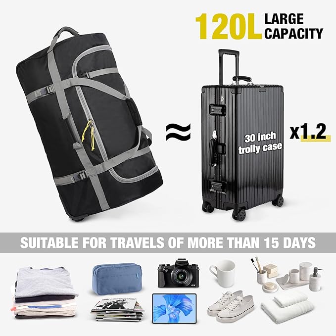 REDCAMP 85L/120L/140L Foldable Duffle Bag with Wheels Large Travel Duffel Bag