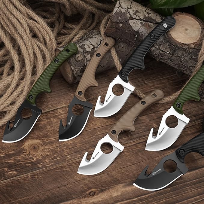 EDC Fixed Blade Knife Horizontal Carry Knife with Sheath Fire Starter HO-YN Rotating Clip Multi-Tools Gut-hook Blade