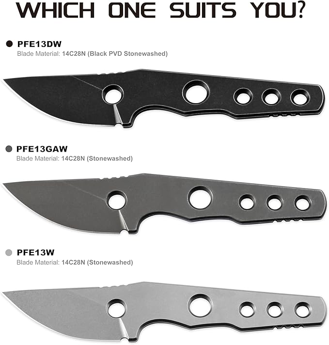 Petrified fish PFE13 Bison Fixed Blade Knife 2.4 14C28N Stonewashed Blade 2.52oz 14C28N Handle Fixed Blade Knife for Camping EDC Outdoor (Black Stonewashed)